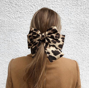 Leopard barrette hair bow